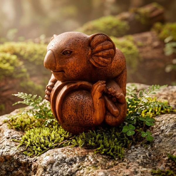 Alternate image for Hand Carved Suar Wood Koala Statuette Hungry Koala