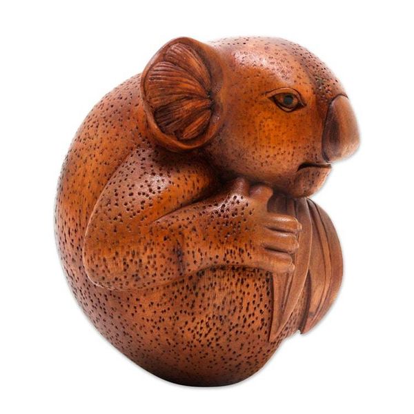 Alternate image for Hand Carved Suar Wood Koala Statuette Hungry Koala
