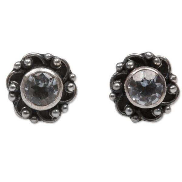 Alternate image for Hand Made Blue Topaz Stud Earrings from Indonesia Little Happiness in Blue