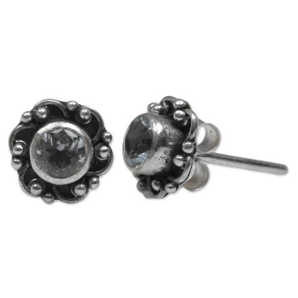 Alternate image for Hand Made Blue Topaz Stud Earrings from Indonesia Little Happiness in Blue
