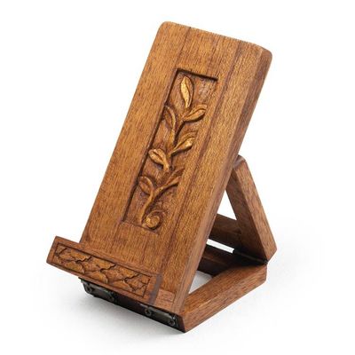 Alternate image for Nature-Themed Foldable Brown Jempinis Wood Phone Holder Thriving Modernity