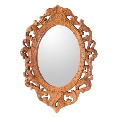 Alternate image for Wood Rococo-Style Wall Mirror with Natural Finish Keraton Rococo