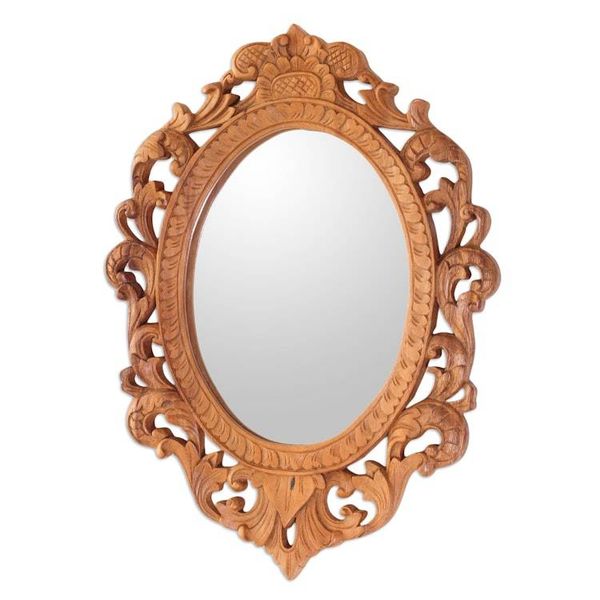 Alternate image for Wood Rococo-Style Wall Mirror with Natural Finish Keraton Rococo