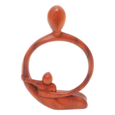 Alternate image for Hand-Carved Father and Child Suar Wood Sculpture from Bali Beloved Father