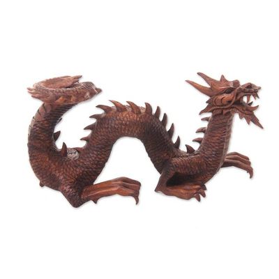 Alternate image for Artisan Hand Carved Balinese Dragon Sculpture Walking Dragon