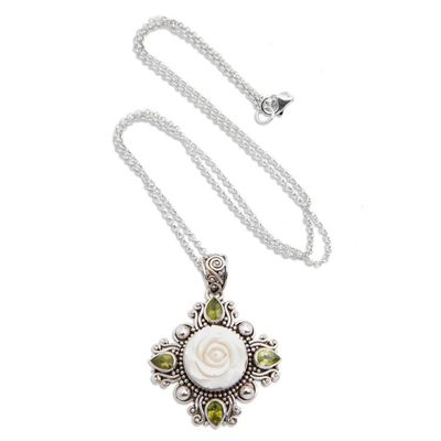 Alternate image for Nature-Themed Floral Faceted Peridot Pendant Necklace Paradisial Spring