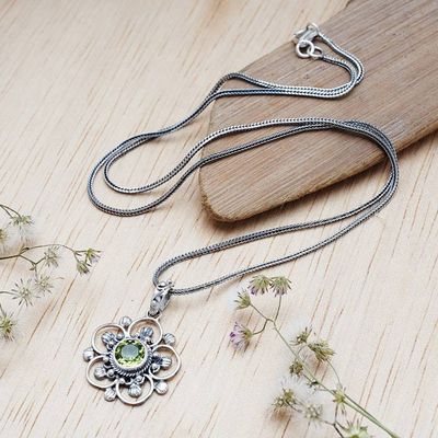 Alternate image for Spring-Themed Floral Natural Peridot Pendant Necklace Wondrous Spring