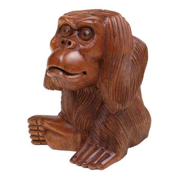 Alternate image for Hand-Carved Suar Wood Orangutan Sculpture from Bali Bored Orangutan