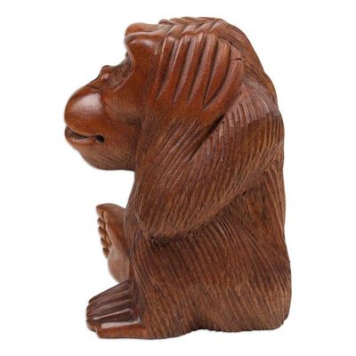 Alternate image for Hand-Carved Suar Wood Orangutan Sculpture from Bali Bored Orangutan