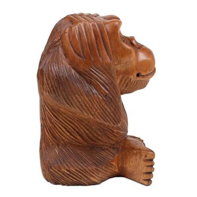 Alternate image for Hand-Carved Suar Wood Orangutan Sculpture from Bali Bored Orangutan