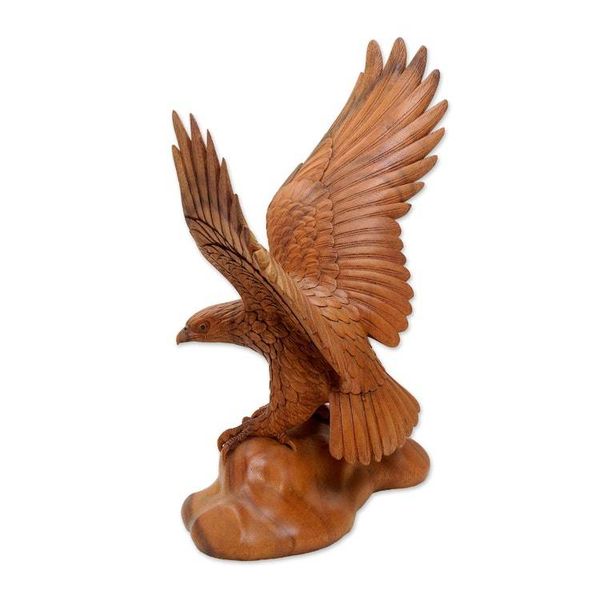 Alternate image for Realistic Suar Wood Bird Sculpture of an Eagle Landing Eagle Landing