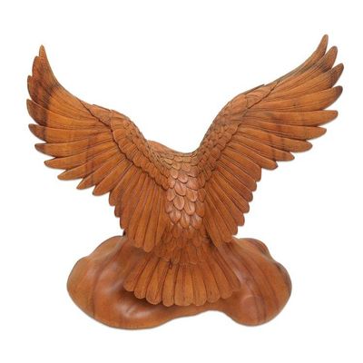 Alternate image for Realistic Suar Wood Bird Sculpture of an Eagle Landing Eagle Landing