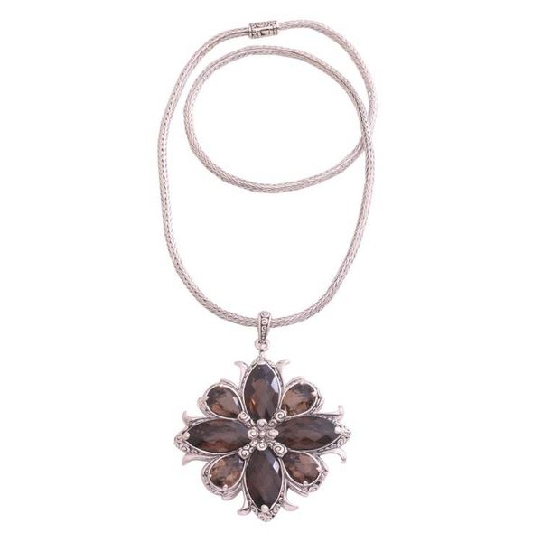 Alternate image for Smoky Quartz Buddha Curl Necklace from Bali Buddhas Curl Snowflake