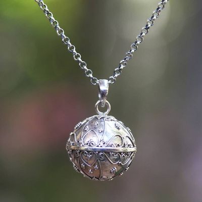 Primary image for Balinese Silver Heart Motif Amulet Harmony Ball Necklace Message of Love