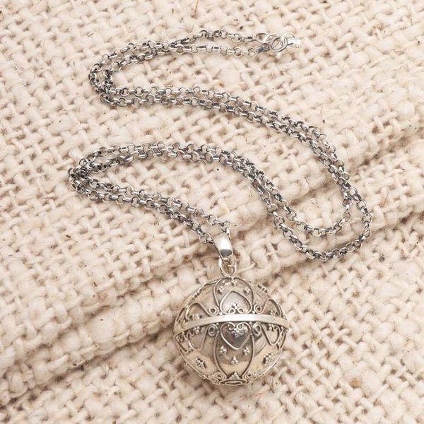 Alternate image for Balinese Silver Heart Motif Amulet Harmony Ball Necklace Message of Love