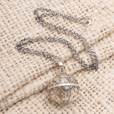 Alternate image for Balinese Silver Heart Motif Amulet Harmony Ball Necklace Message of Love
