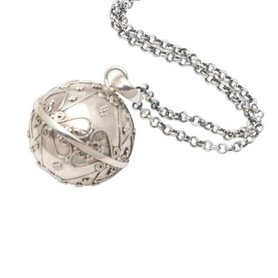 Alternate image for Balinese Silver Heart Motif Amulet Harmony Ball Necklace Message of Love