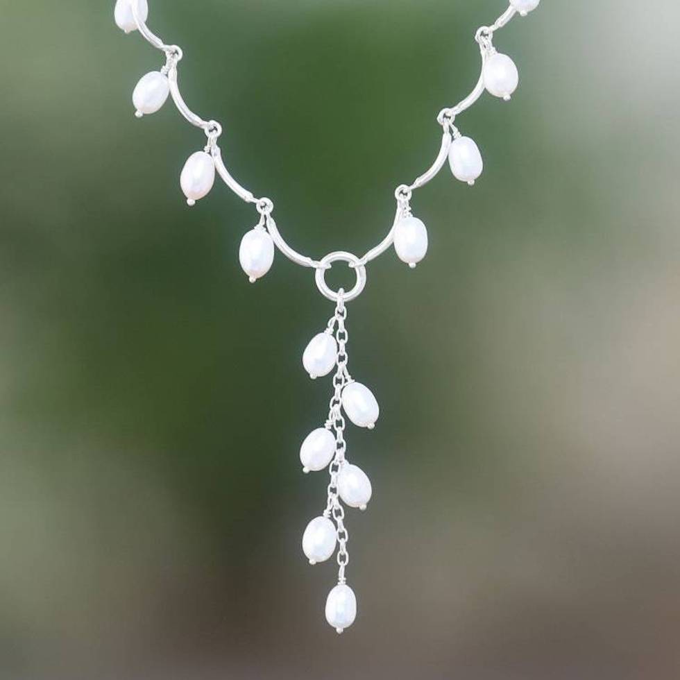 Cultured Pearl Link Pendant Necklace from Bali 'Bulan Beauty'