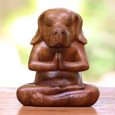 Alternate image for Yoga Meditation Brown Beagle Hand Carved Wood Statuette Yoga Beagle