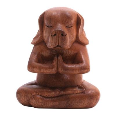 Alternate image for Yoga Meditation Brown Beagle Hand Carved Wood Statuette Yoga Beagle
