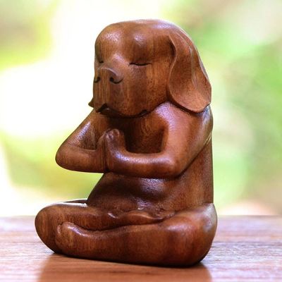 Alternate image for Yoga Meditation Brown Beagle Hand Carved Wood Statuette Yoga Beagle
