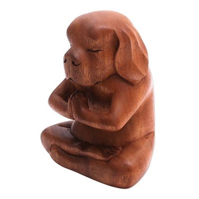 Alternate image for Yoga Meditation Brown Beagle Hand Carved Wood Statuette Yoga Beagle