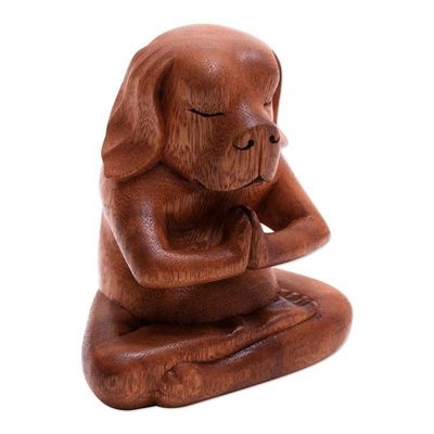 Alternate image for Yoga Meditation Brown Beagle Hand Carved Wood Statuette Yoga Beagle