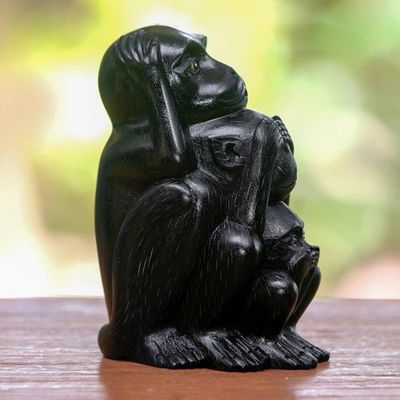 Alternate image for Three Wise Monkeys Black Hand Carved Wood Statuette Three Monkey Sages in Black