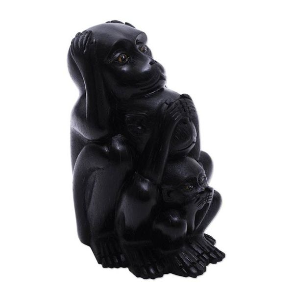 Alternate image for Three Wise Monkeys Black Hand Carved Wood Statuette Three Monkey Sages in Black