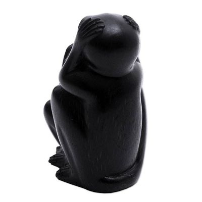 Alternate image for Three Wise Monkeys Black Hand Carved Wood Statuette Three Monkey Sages in Black