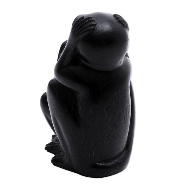 Alternate image for Three Wise Monkeys Black Hand Carved Wood Statuette Three Monkey Sages in Black