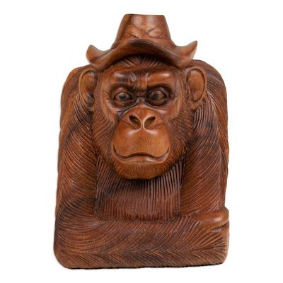 Alternate image for Hand-Carved Balinese Suar Wood Orangutan Sculpture Pensive Orangutan