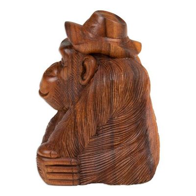 Alternate image for Hand-Carved Balinese Suar Wood Orangutan Sculpture Pensive Orangutan