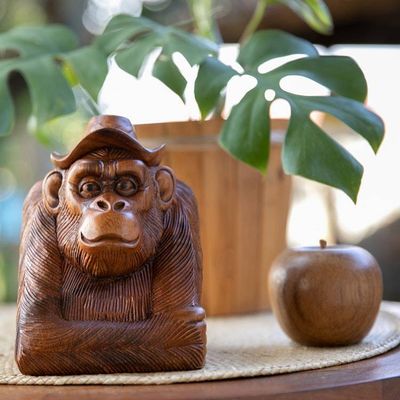 Alternate image for Hand-Carved Balinese Suar Wood Orangutan Sculpture Pensive Orangutan