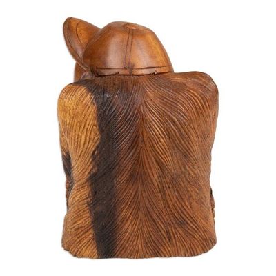 Alternate image for Signed Suar Wood Orangutan Sculpture Hand-Carved in Bali Curious Orangutan
