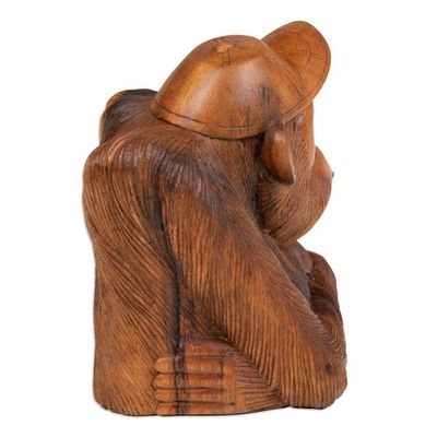 Alternate image for Signed Suar Wood Orangutan Sculpture Hand-Carved in Bali Curious Orangutan