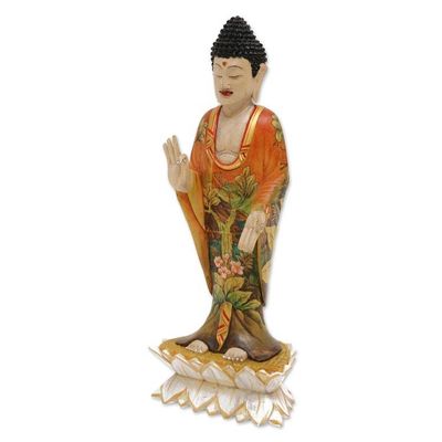 Alternate image for Balinese Hand Painted and Hand Carved Wood Buddha Statuette Buddha Bless You
