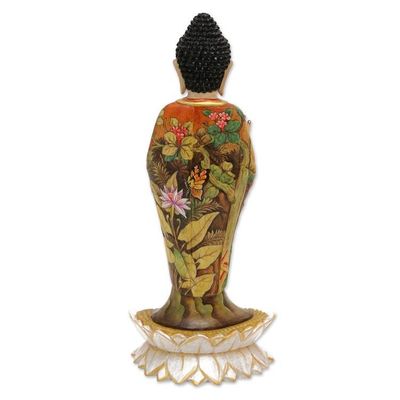 Alternate image for Balinese Hand Painted and Hand Carved Wood Buddha Statuette Buddha Bless You