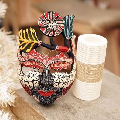 Alternate image for Handcrafted Hibiscus-Themed Batik Pule Wood Mask from Java Princess of Hibiscus