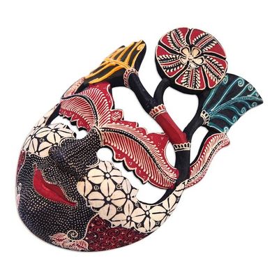 Alternate image for Handcrafted Hibiscus-Themed Batik Pule Wood Mask from Java Princess of Hibiscus