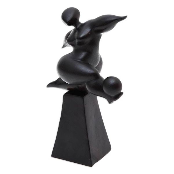 Alternate image for Black Hand-Carved Soccer Player Suar Wood Sculpture One Victory