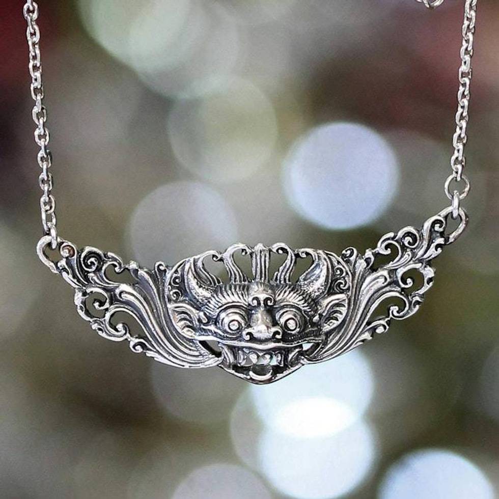 Artisan Crafted Sterling Silver Pendant Necklace 'Barong Hero'