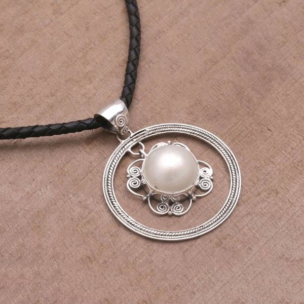 Alternate image for Cultured Freshwater Pearl Sterling Silver Pendant Necklace Hanging Moon