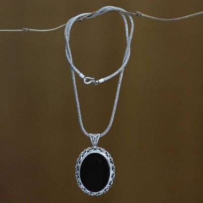 Primary image for Sterling Silver and Onyx Pendant Necklace Midnight Lace