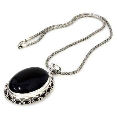 Alternate image for Sterling Silver and Onyx Pendant Necklace Midnight Lace