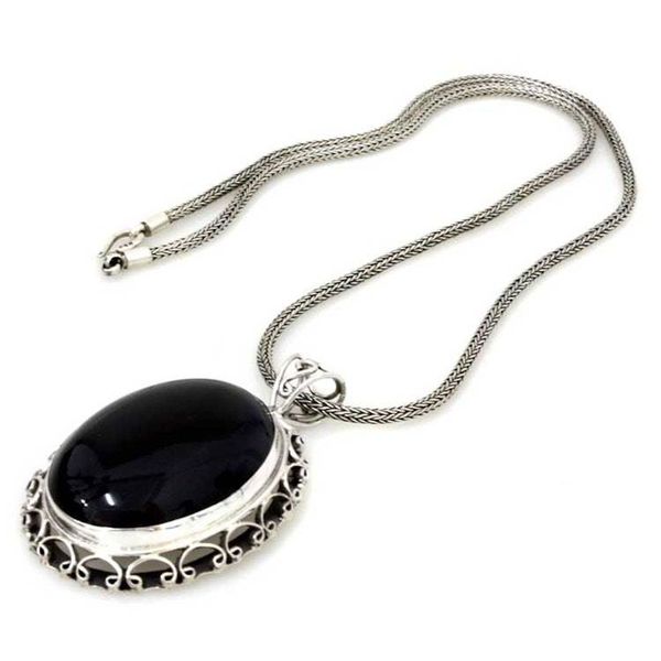 Alternate image for Sterling Silver and Onyx Pendant Necklace Midnight Lace