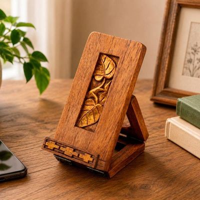 Primary image for Nature-Inspired Golden and Brown Jempinis Wood Phone Holder Natural Tomorrow