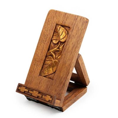 Alternate image for Nature-Inspired Golden and Brown Jempinis Wood Phone Holder Natural Tomorrow