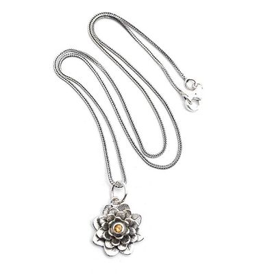 Alternate image for Citrine and Silver Flower Necklace Sacred Golden Lotus