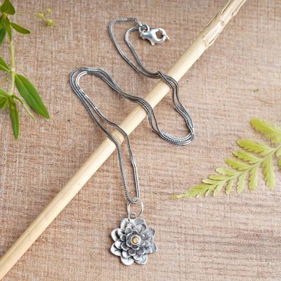 Alternate image for Citrine and Silver Flower Necklace Sacred Golden Lotus